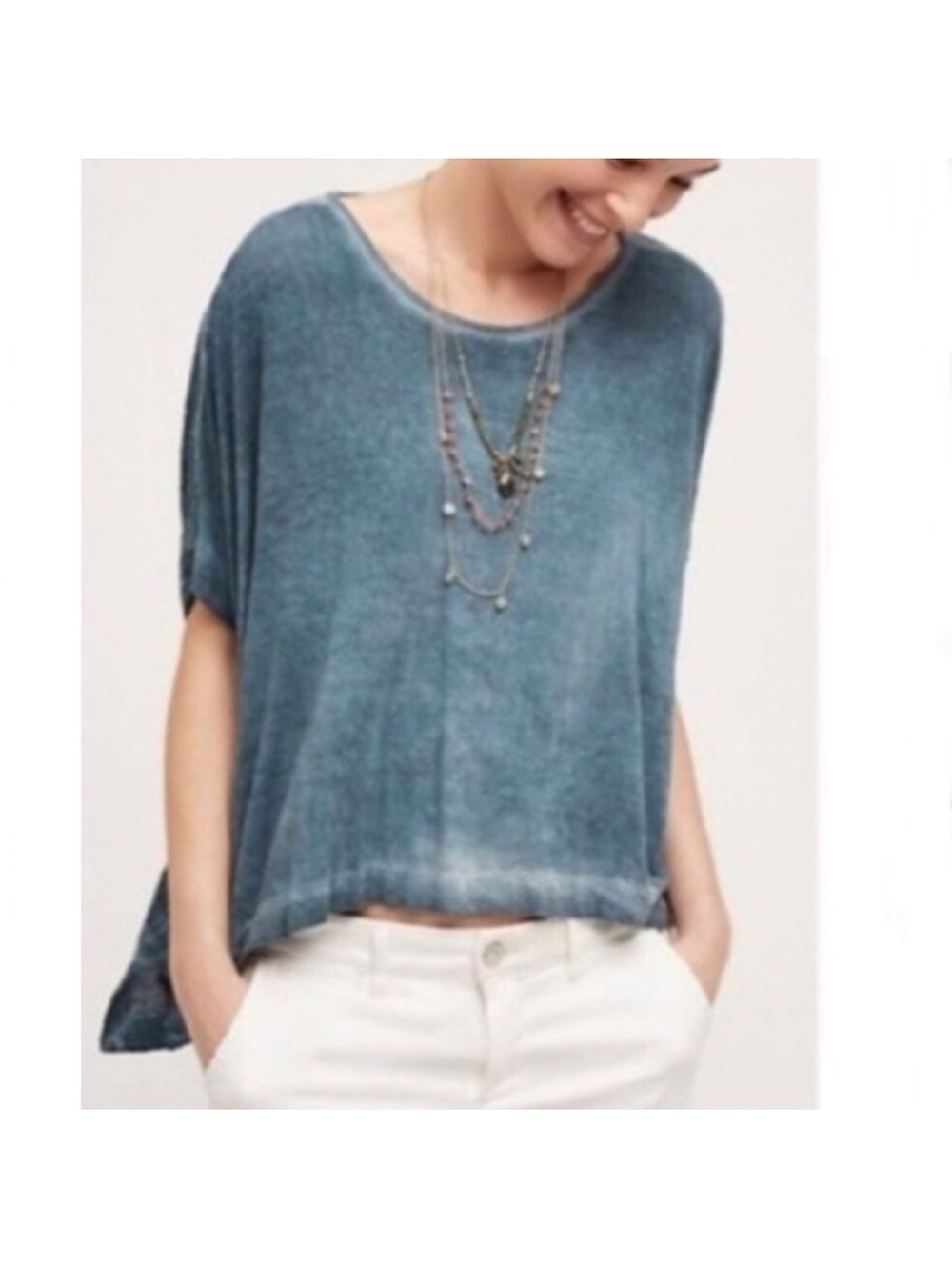 Anthropologie Amadi Oversized Linen Blend High Low Dolman Top - XS/S